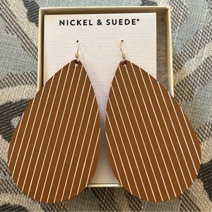 Nickel & Suede London Tan Pinstripe Large Teardrop Earrings